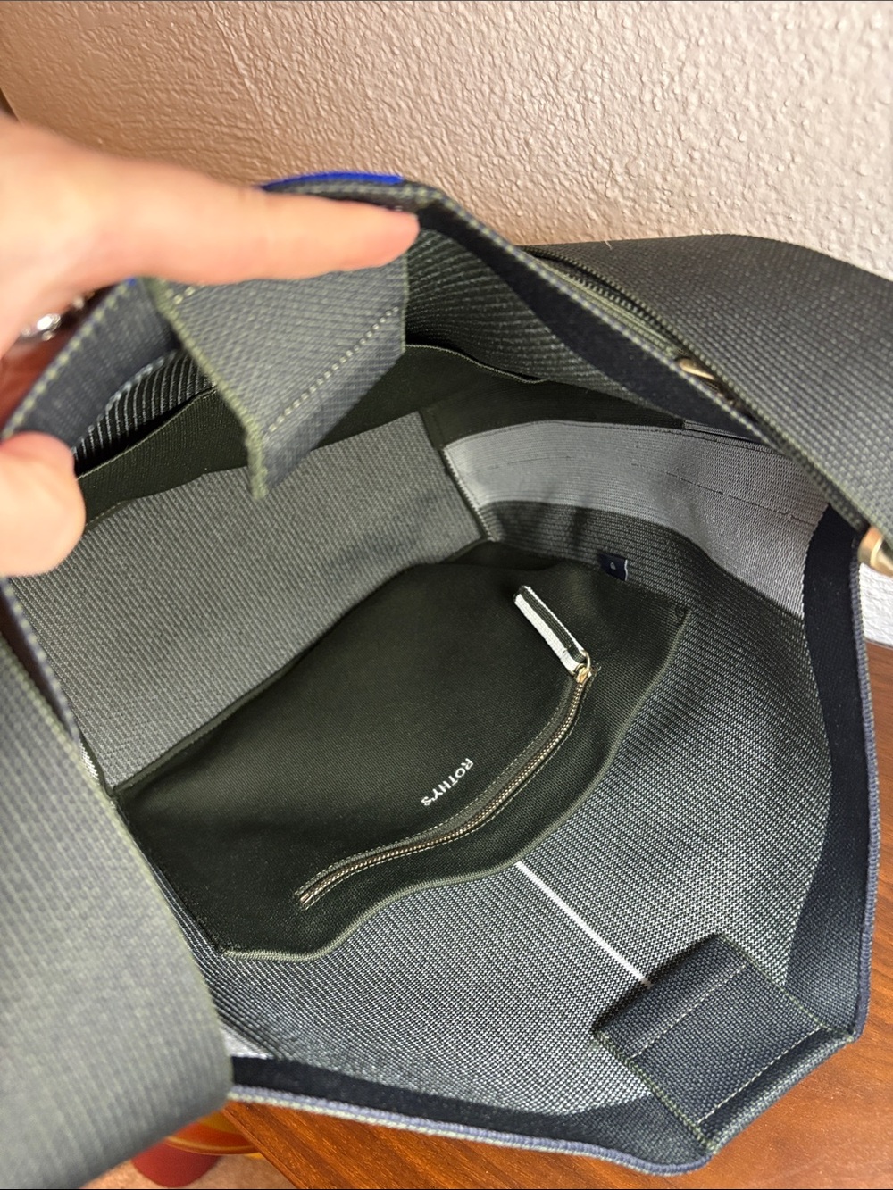 Rothy’s The Bucket Bag - Deep Forest, Black and White Striped - Picture 7 of 11